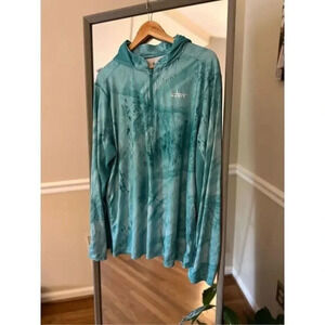 HABIT L REALTREE fishing hooded, 3/4 zip lightweight‎ Jacket In Teal Tones